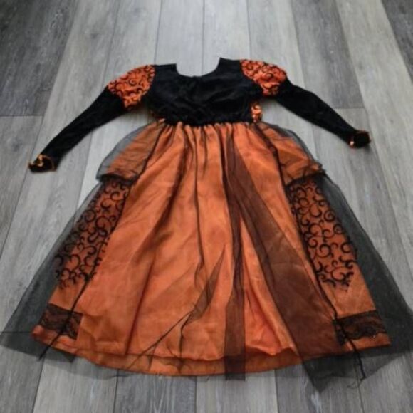 Girls Orange Witch Costume black beautiful dress size girls medium - Picture 8 of 9